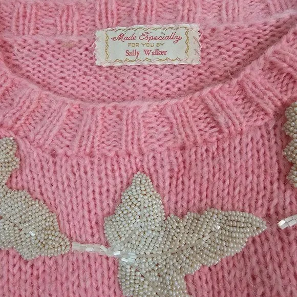 American VTG Womens Sz M Hand Knit Beaded Sweater Pullover Maple Leafs Holiday - Picture 7 of 12